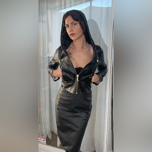 Rare Y2K juicy couture BUTTERY leather hooded jacket shrunken sleek catwoman - Picture 4 of 12